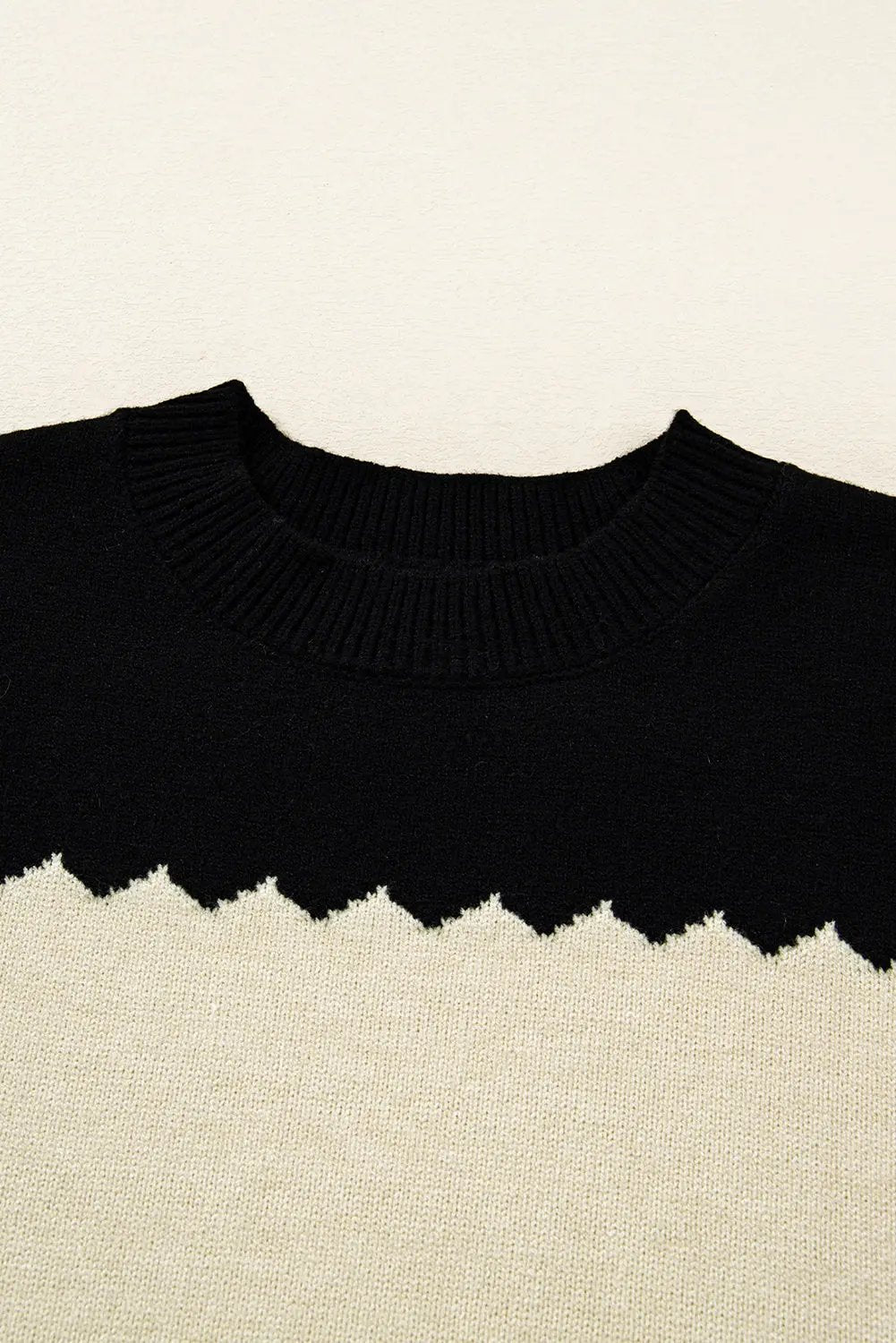 Black Colorblock Crew Neck Drop Shoulder Sweater Relaxed Fit Dear-Lover Dropshipping